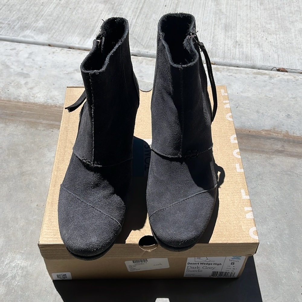 TOMS Desert Wedge High Dark Greg Suede Booties